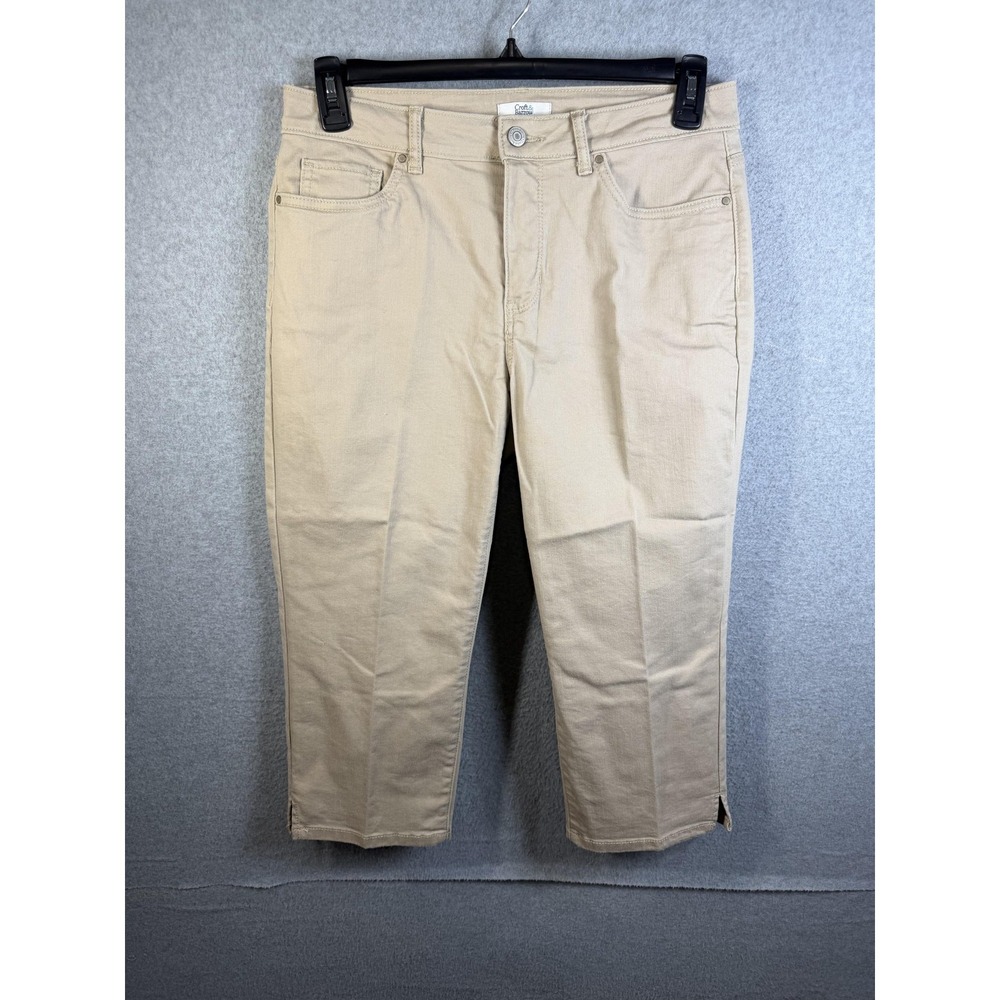 Croft & Barrow Capri Pants Womens 10 Beige Twill Stretch Ankle Zip Pockets